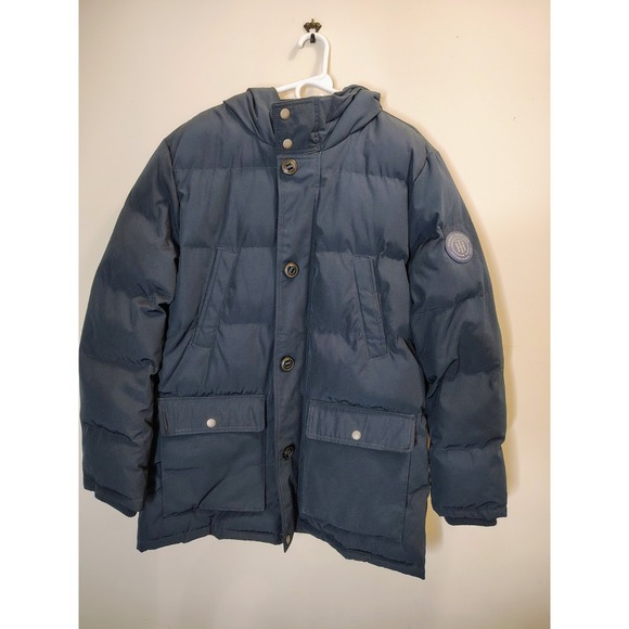 Tommy Hilfiger Other - Tommy Hilfiger Coat Mens Size L Blue Hooded Puffer Parka Insulated Zip Winter